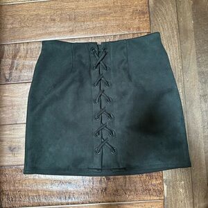 Green Lace-Up Mini Skirt - Women's Suede-Look